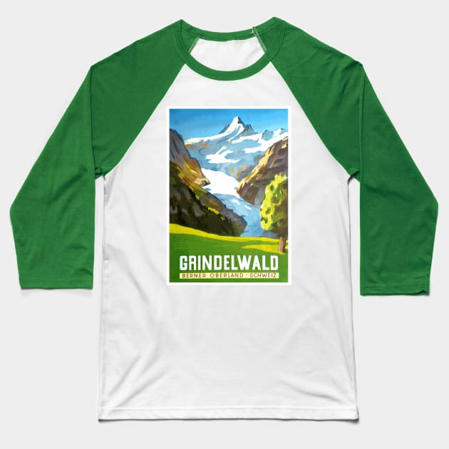 Grindelwald, Switzerland - Vintage Travel Poster Design Baseball T-Shirt by Naves